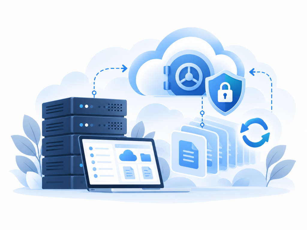 Veeam server backup and immutable cloud storage illustration