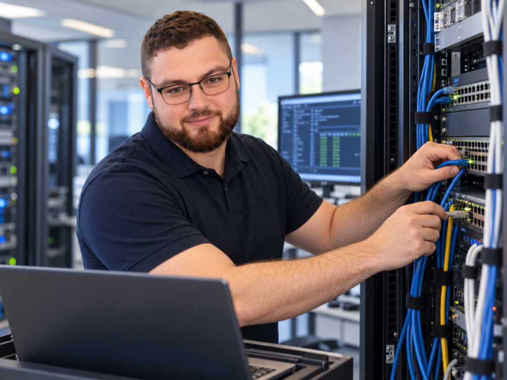 IT engineer working on network and server infrastructure